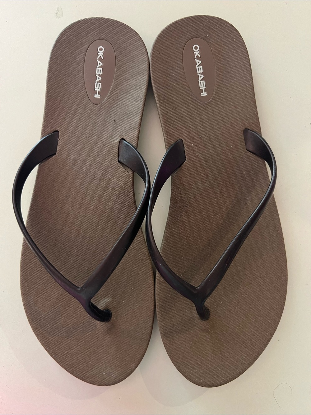 Okabashi shoreline Brown slim Flip Flop Sandals with Dark Brown Straps Sz 7
